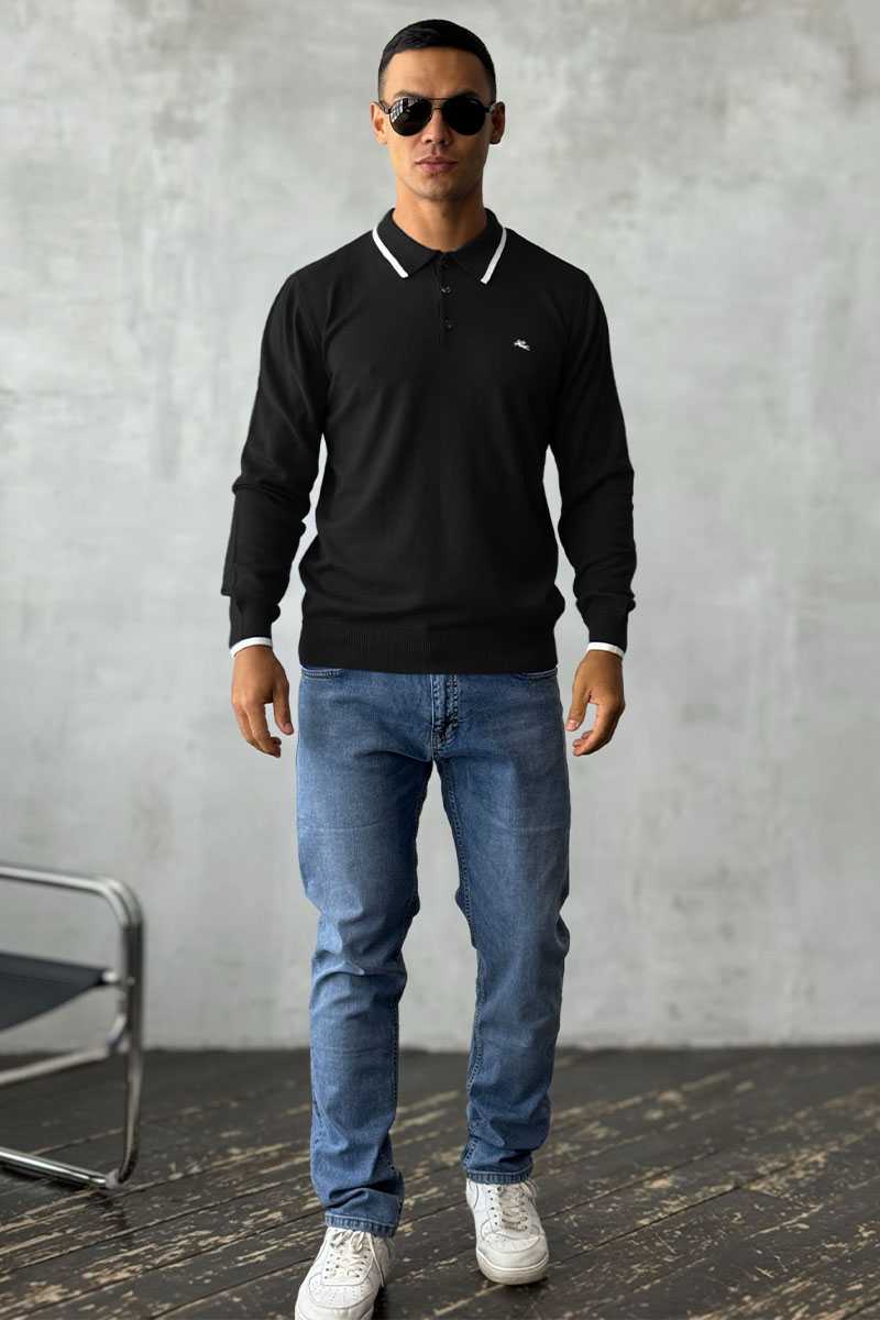 Etro Поло с длинным рукавом Pegaso logo - Black 