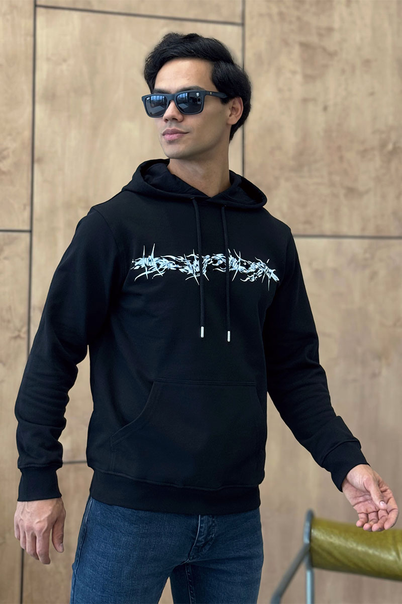 Givenchy Мужское чёрное худи Barbed Wire Flocked
