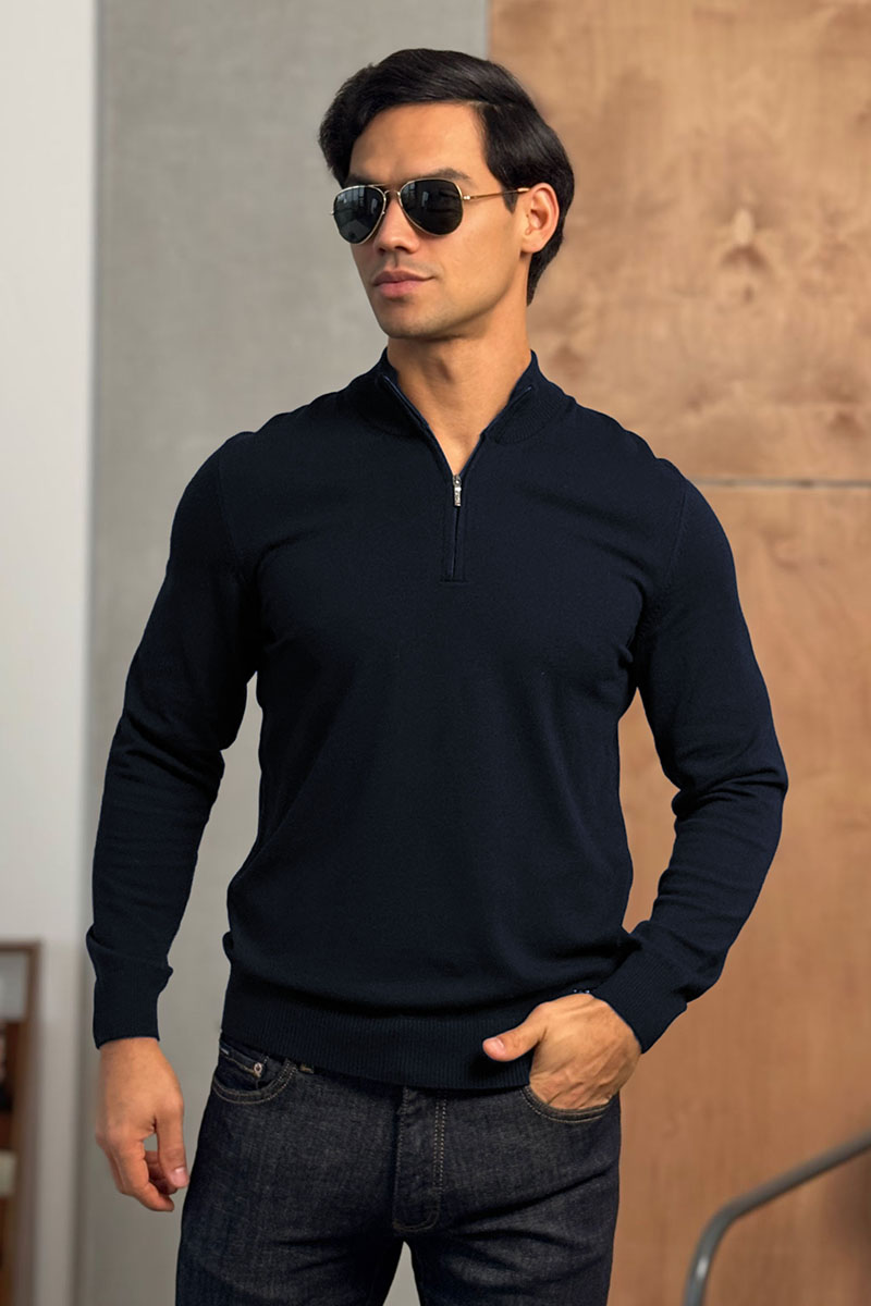 Loro Piana Тёмно-синий джемпер Zip Neck