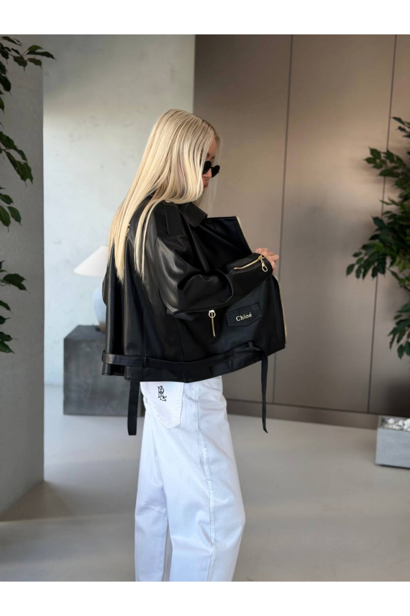 Chloe Женская кожаная косуха premium чёрного цвета