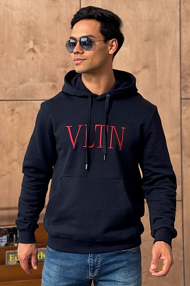 Мужское тёмно-синее худи logo-embroidered