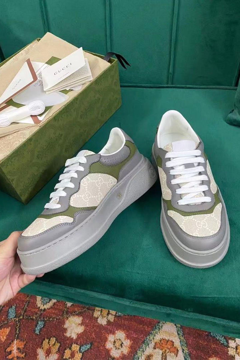 Gucci Мужские кожаные кроссовки - Grey