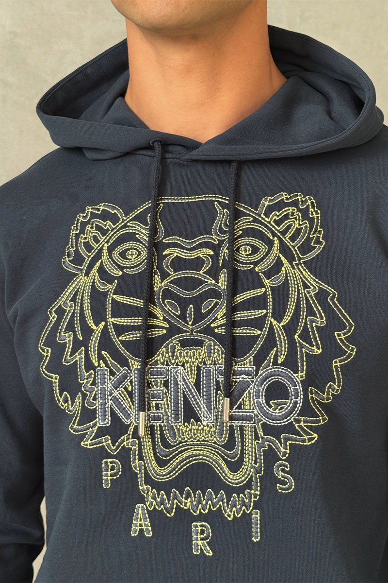 Kenzo Тёмно-синее худи Tiger Head embroidered