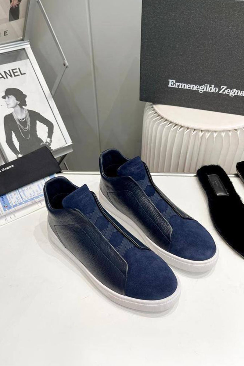 Zegna Кроссовки с мехом Triple Stitch high-top - Navy