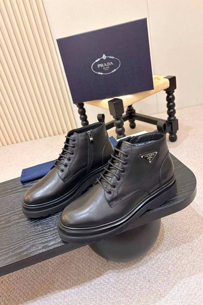 Prada Кожаные ботинки с мехом premium