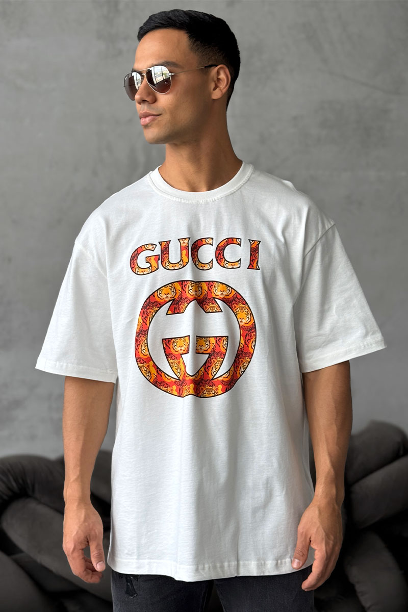 Gucci Брендовая оверсайз футболка белого цвета