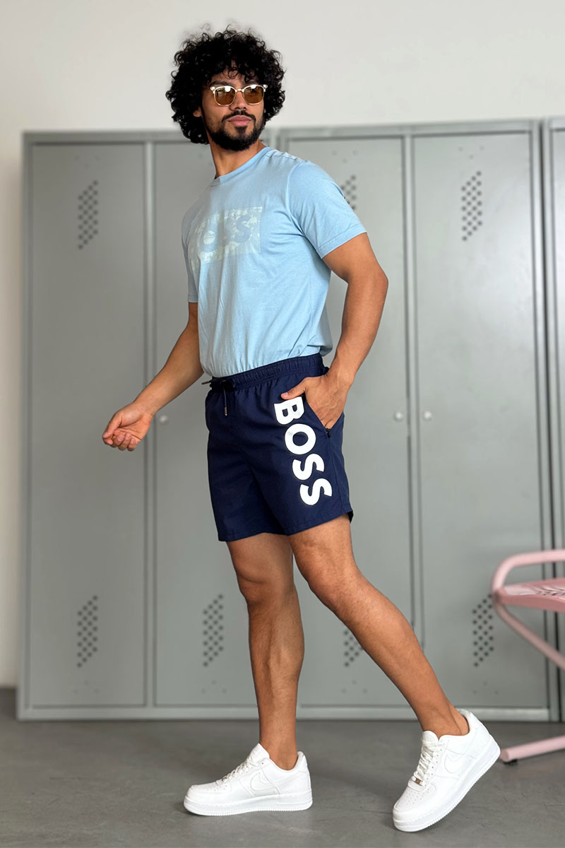 Hugо Воss Мужские синие шорты logo-print