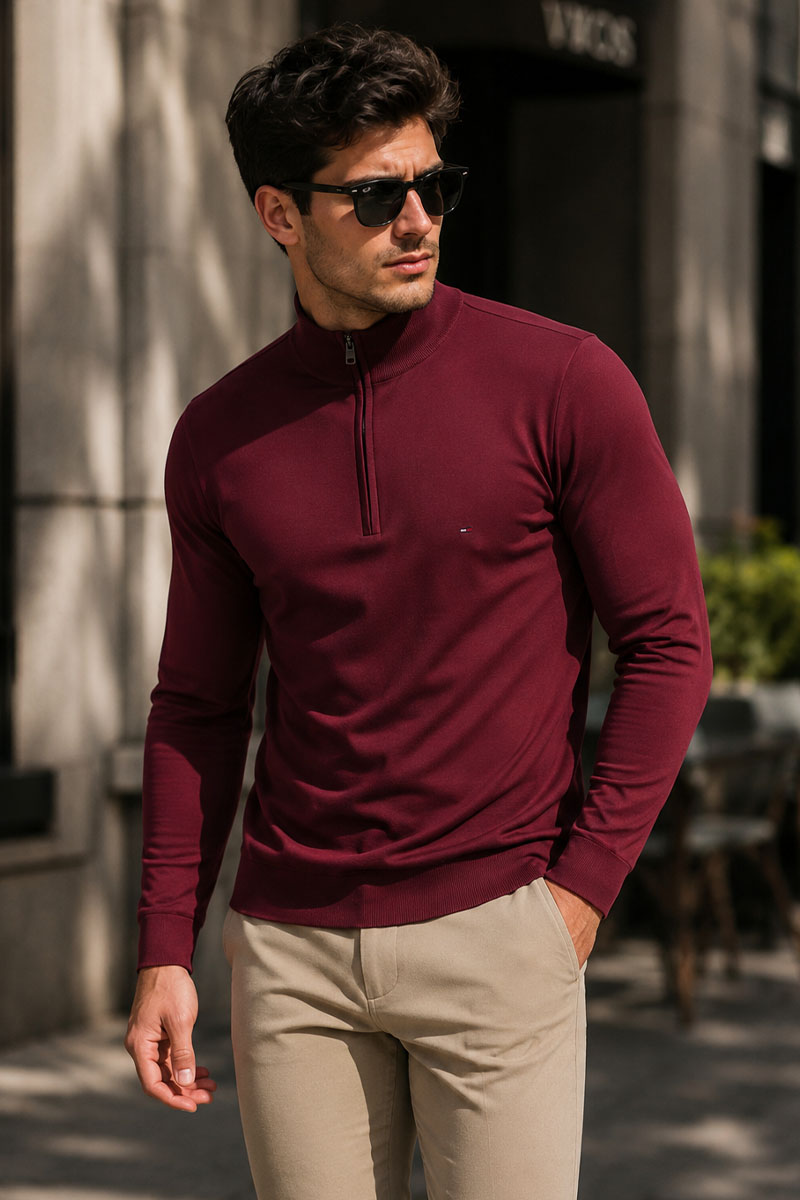 Tommy Hilfiger Мужской бордовый джемпер zip-up 