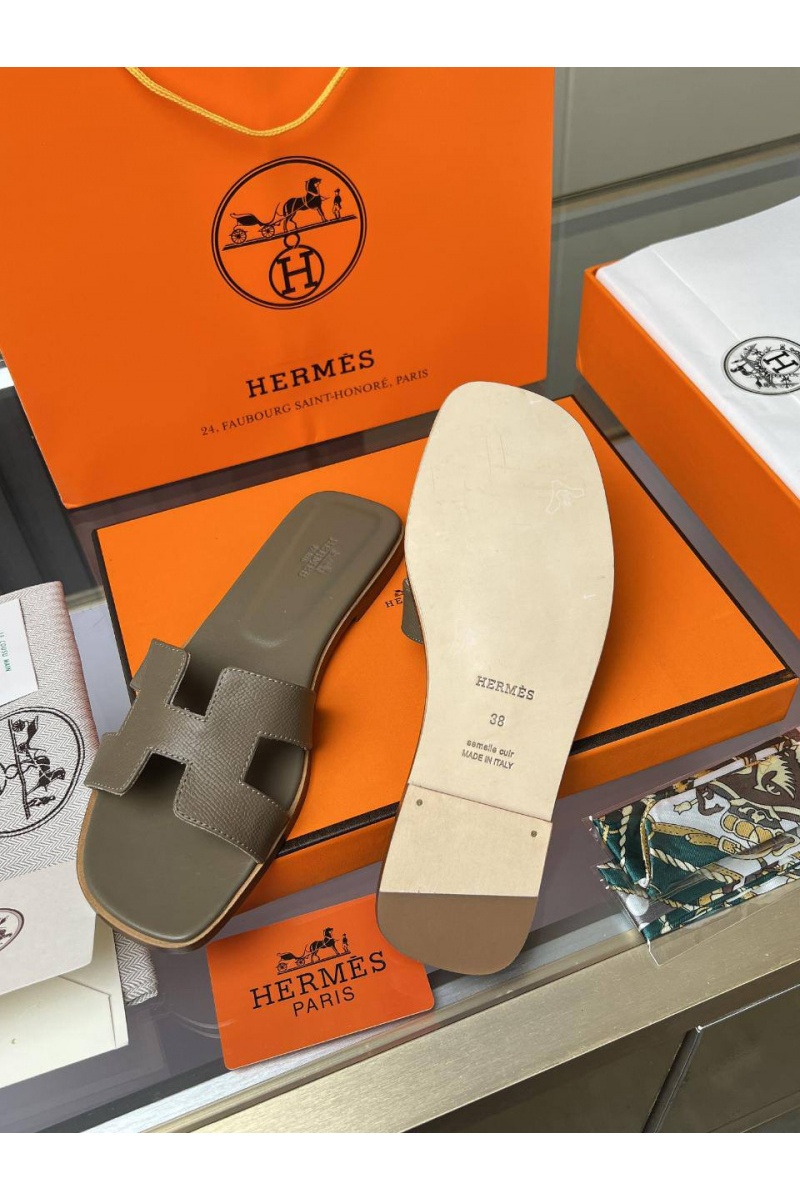 Hermes Женские кожаные шлёпанцы  Premium - Brown