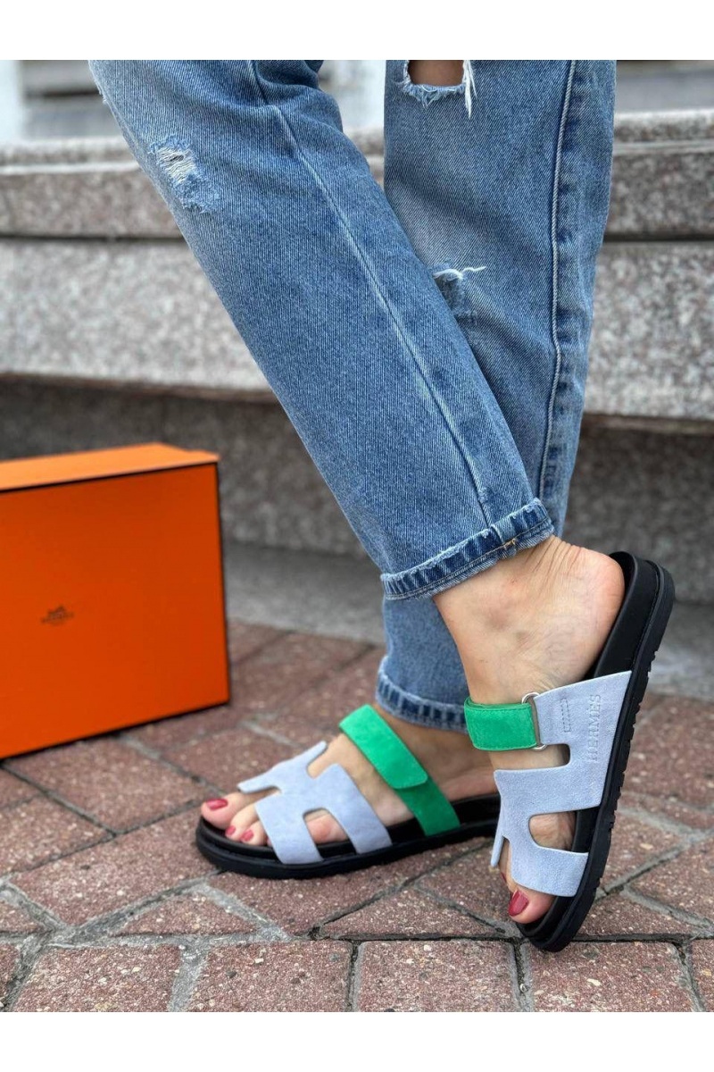 Hermes Женские замшевые сандалии Chypre - Green / Blue