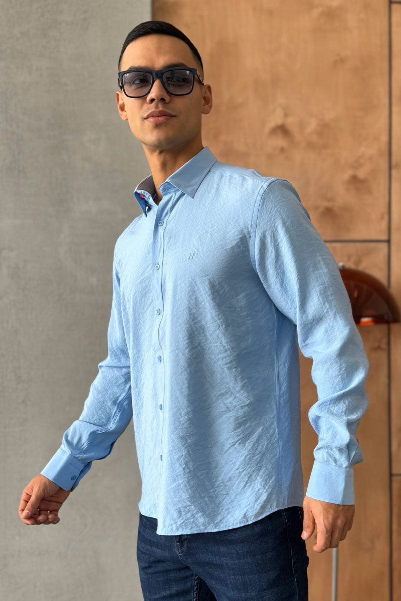 Hermes Мужская рубашка H embroidered - Blue 