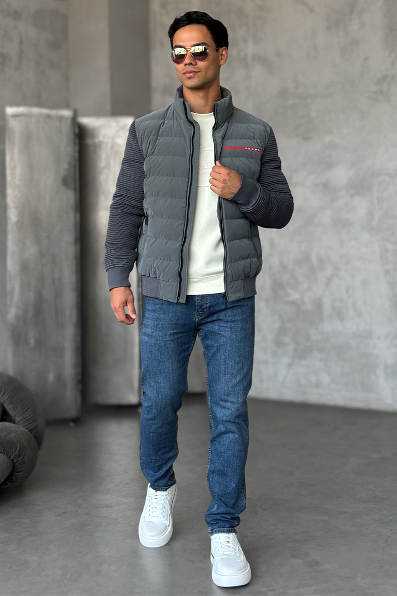 Prada Куртка с вязаными рукавами Linea Rossa - Grey