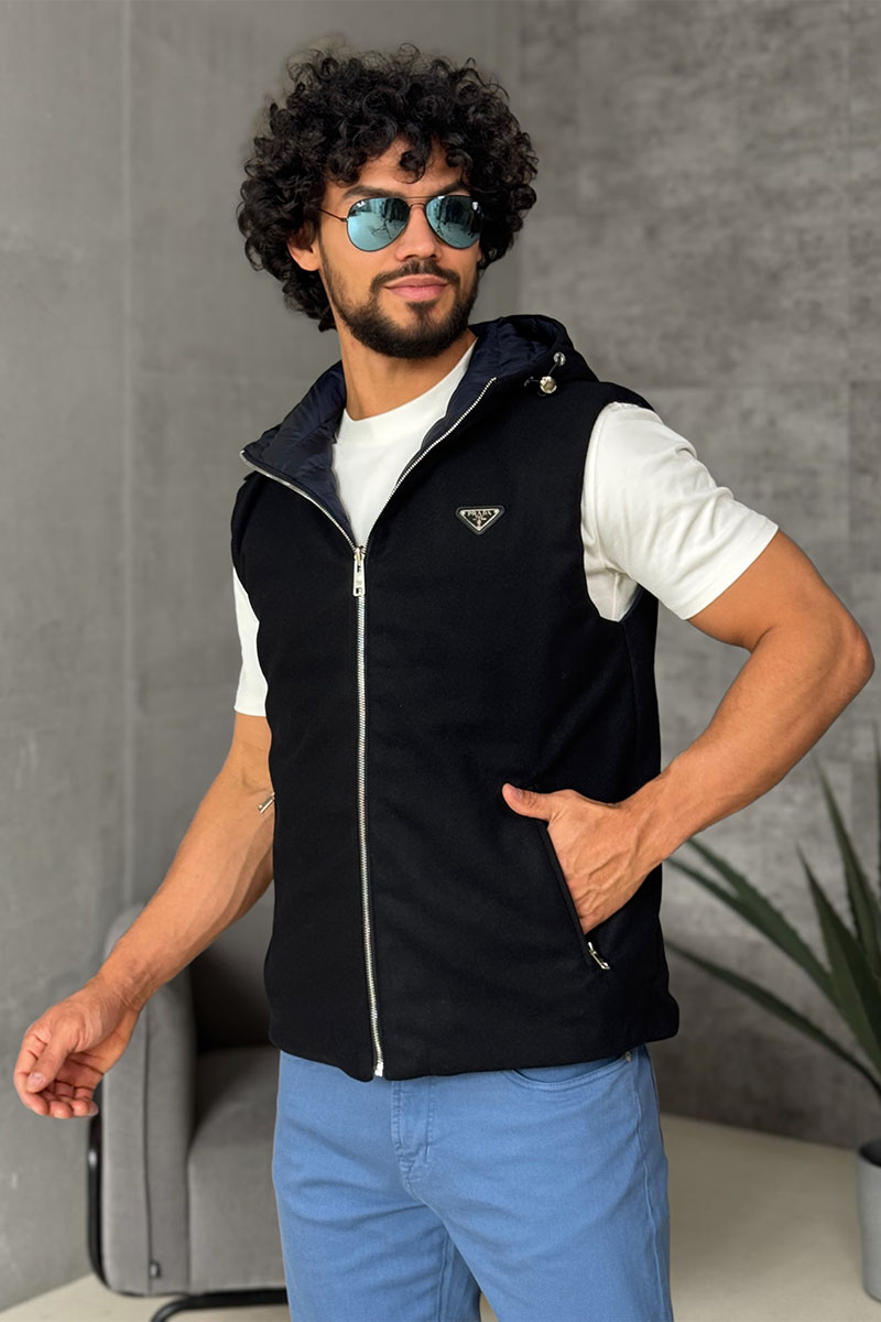 Prada Мужской двусторонний жилет тёмно-синего цвета