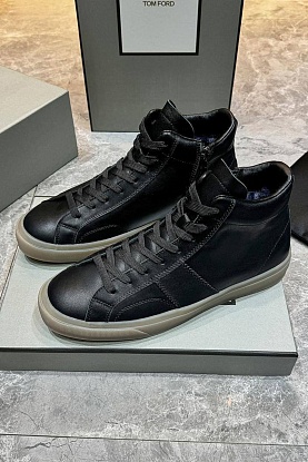 Кожаные кроссовки с мехом high-top - Black
