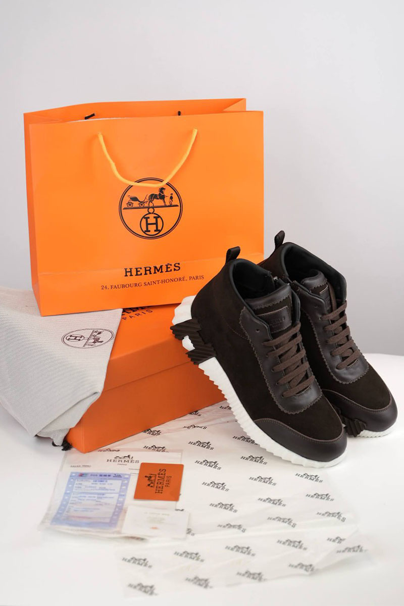 Hermes Кроссовки с мехом Bouncing high-top - Brown