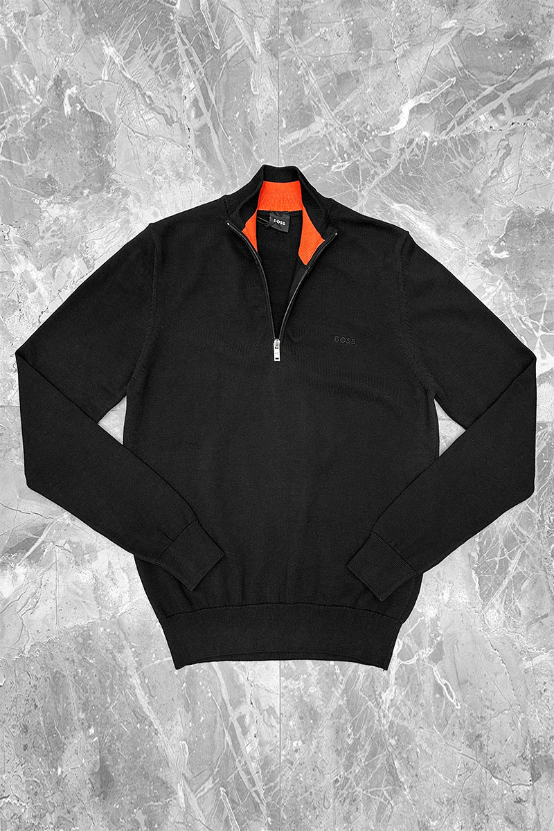 Hugо Воss Мужской джемпер quarter zip - Black
