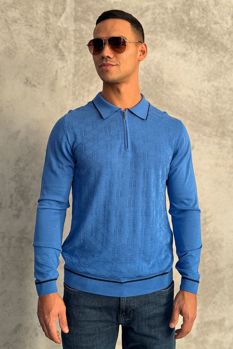 Stеfаnо Riссi Синее поло с длинным рукавом zip-up