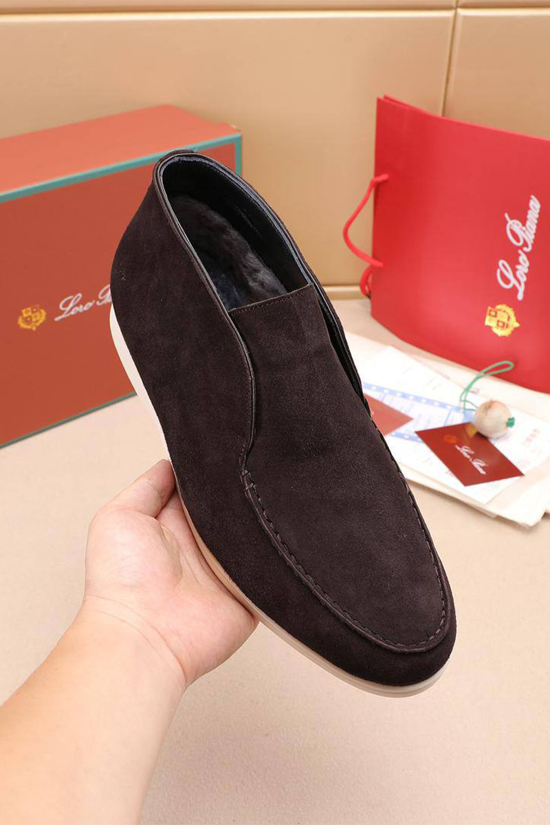 Loro Piana Замшевые лоферы с мехом Open Walk - Brown