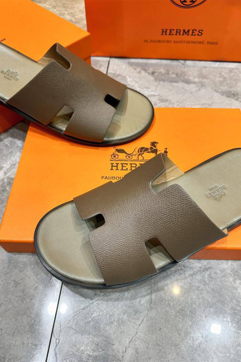 Hermes Кожаные шлёпанцы Izmir - Khaki