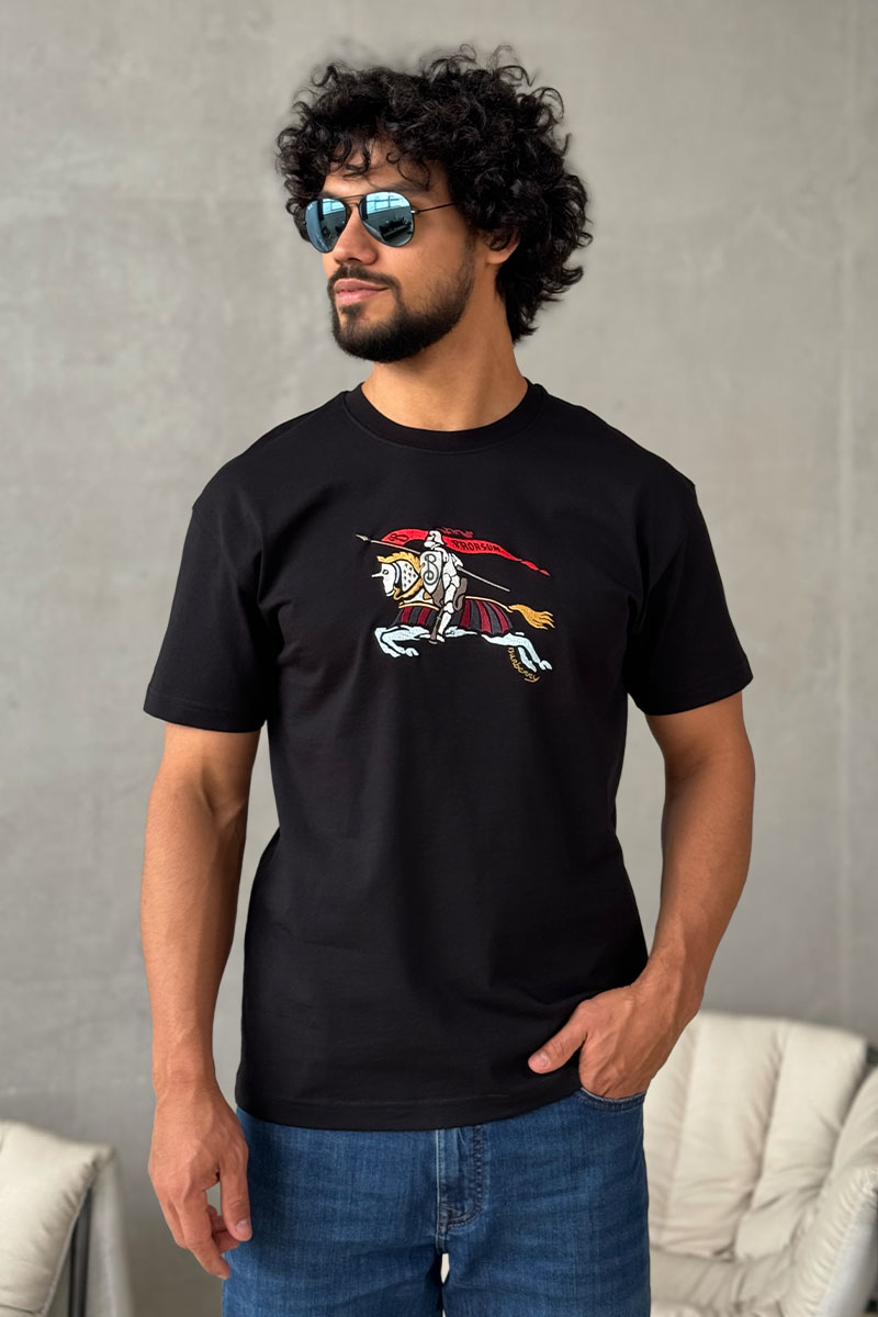 Burberry Мужская чёрная футболка Equestrian Knight