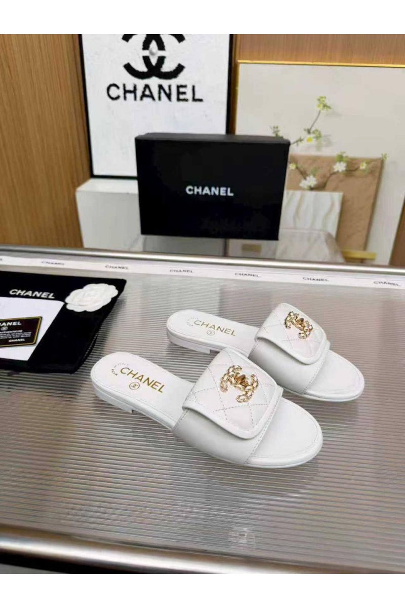 Chаnеl Женские кожаные шлёпанцы Chanel premium