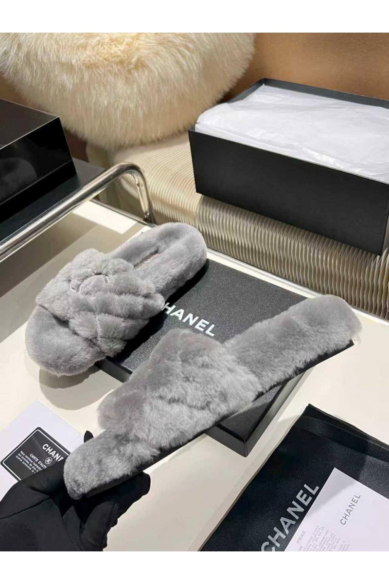 Chаnеl Женские меховые шлёпанцы Oran premium - Grey