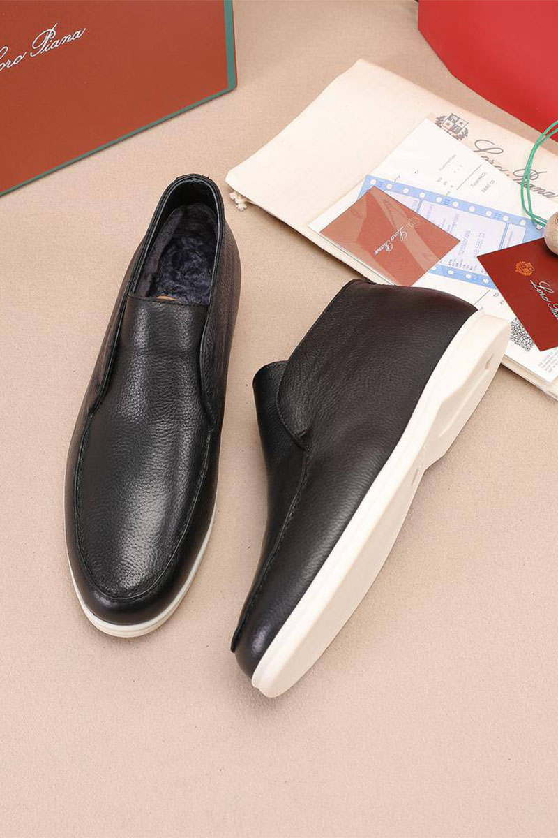 Loro Piana Кожаные лоферы с мехом Open Walk - Black