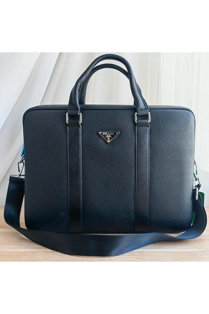 Prada Мужская кожаная сумка 38x28 см - Black