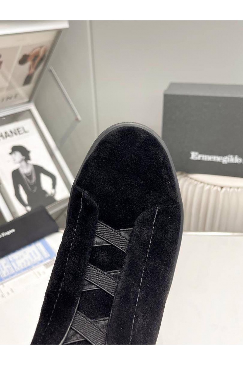 Zegna Кроссовки с мехом Triple Stitch low-top - Black