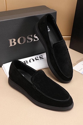Замшевые лоферы Hugo Boss embossed logo - Black