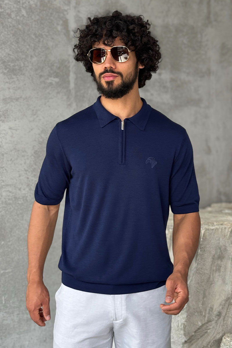 Stеfаnо Riссi Мужское поло Eagle zip-neck - Navy
