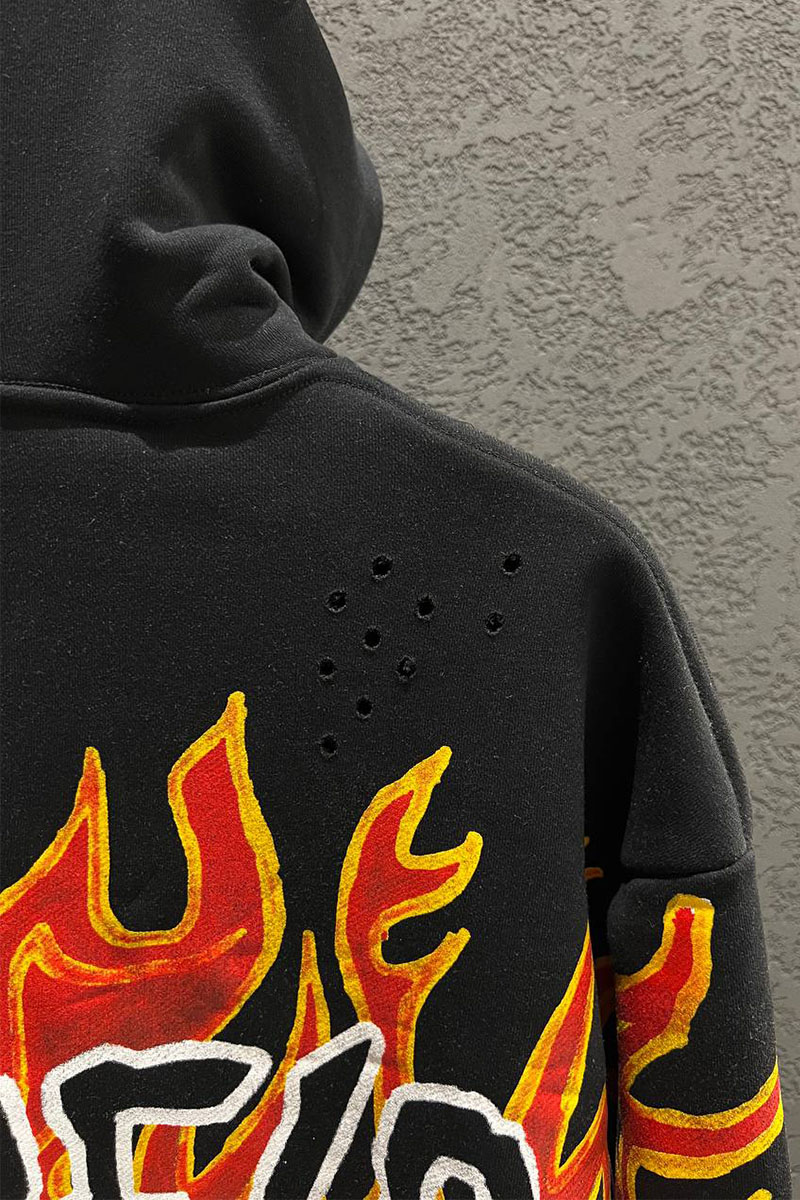 Palm Angels Чёрное худи Graffiti Flames logo-print