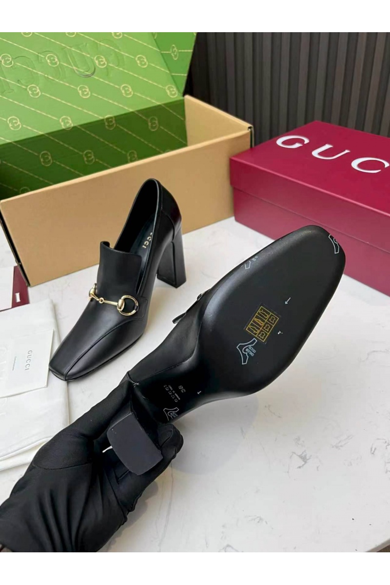 Gucci Женские кожаные лоферы на каблуке Signora Pump premium