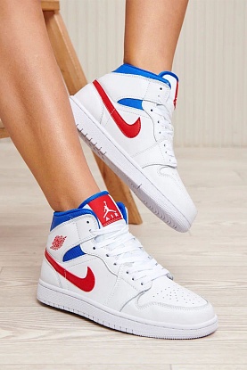 Женские кроссовки Dunk High - White / Blue / Red