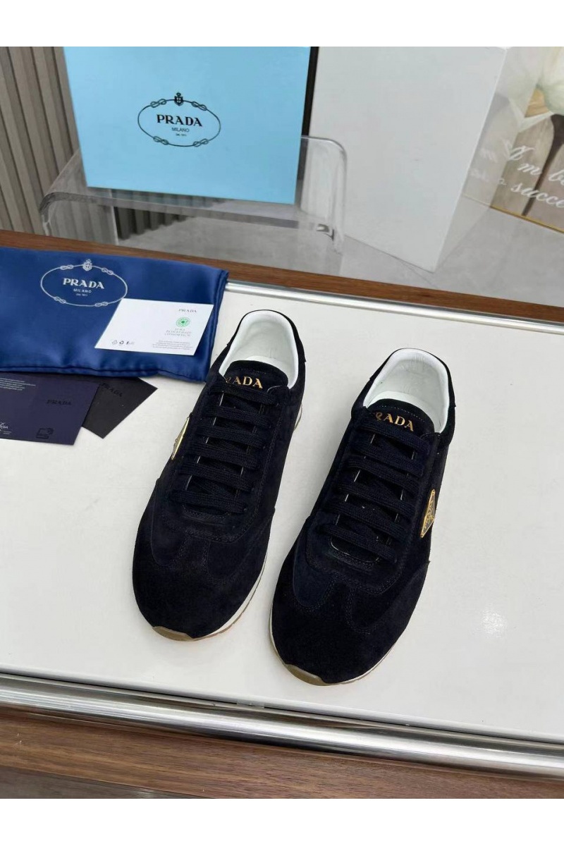 Prada Женские замшевые кроссовки Premium - Black