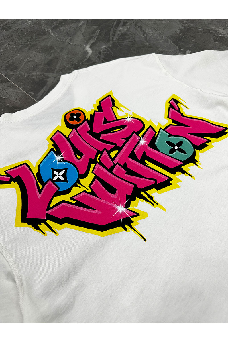 Lоuis Vuittоn Белая оверсайз футболка graffiti-logo 