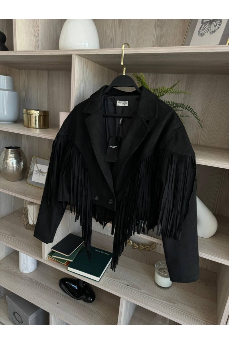 Yves Saint Laurent Женская замшевая косуха с бахромой 