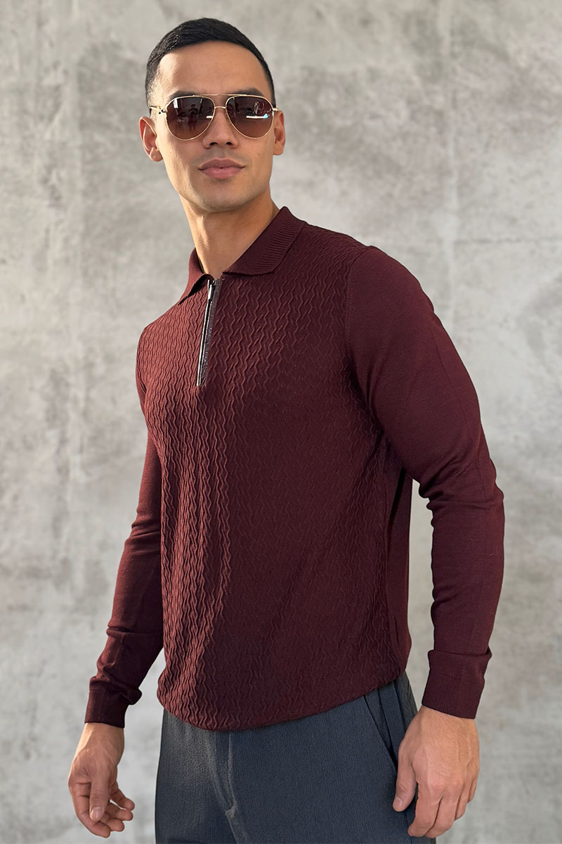 Zilli Поло с длинным рукавом zip-up - Burgundy