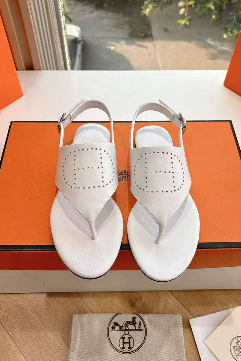 Hermes Женские кожаные сандалии Premium - White