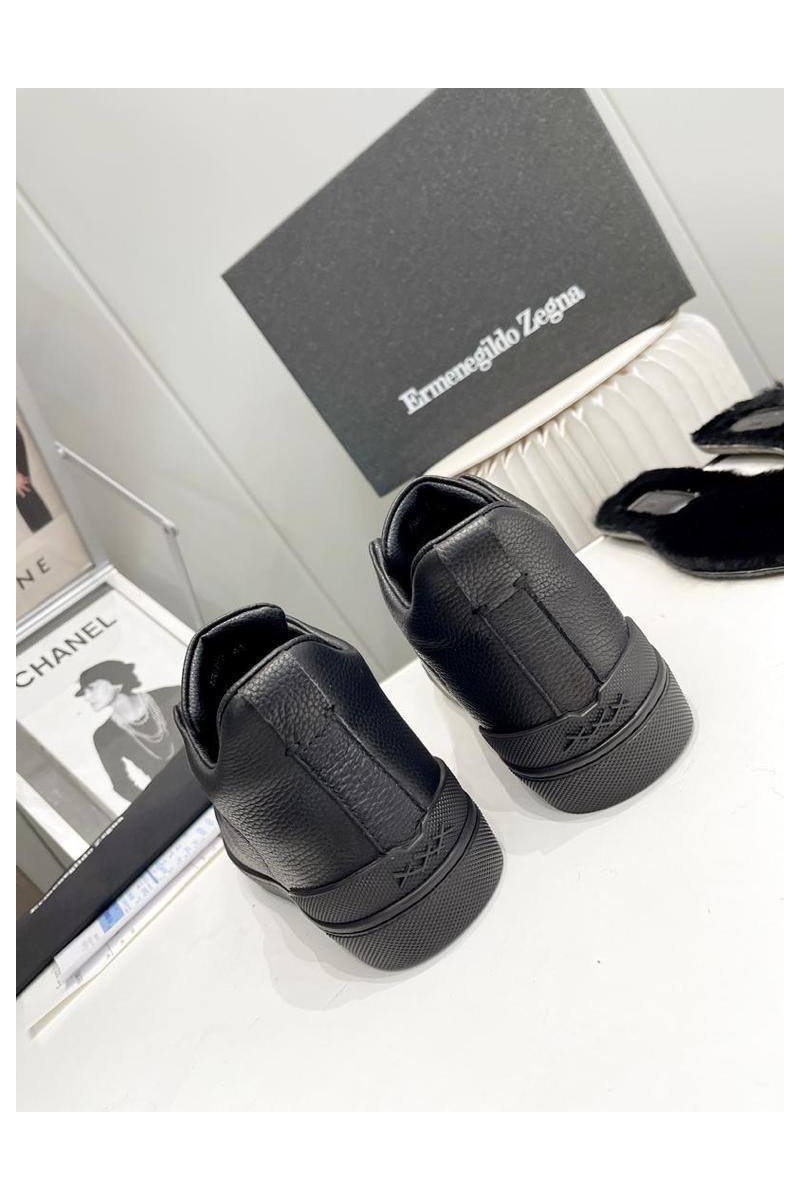 Zegna Кроссовки с мехом Triple Stitch - Black