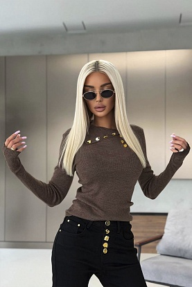 Женский трикотажный лонгслив premium - Brown