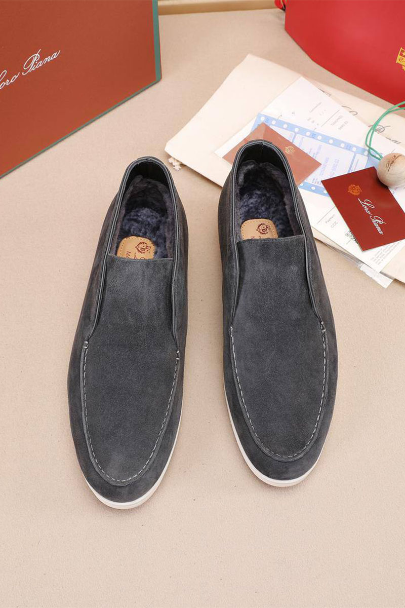 Loro Piana Замшевые лоферы с мехом Open Walk - Grey