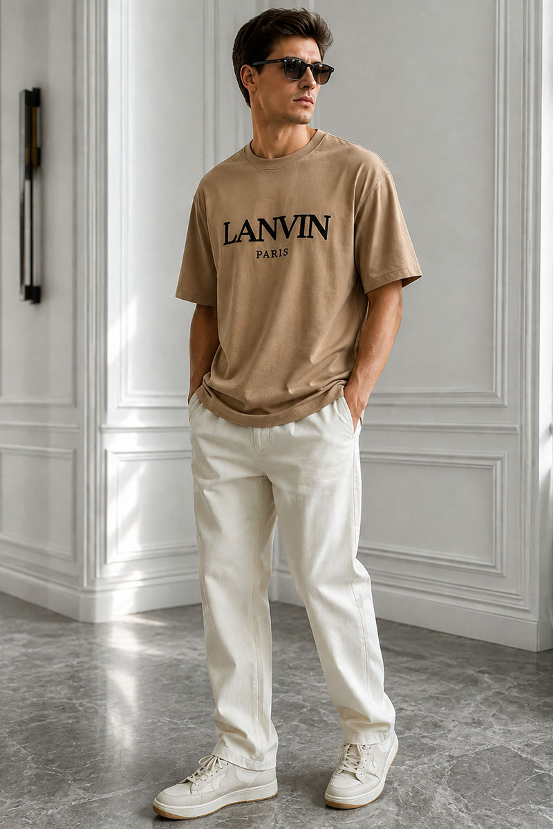 Designer Clothing Бежевая оверсайз футболка block-lettered logo-print