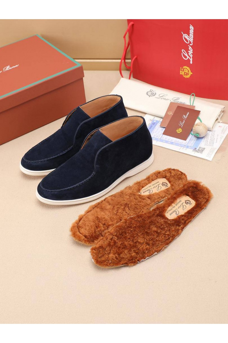 Loro Piana Замшевые лоферы с меховой стелькой Open Walk - Navy