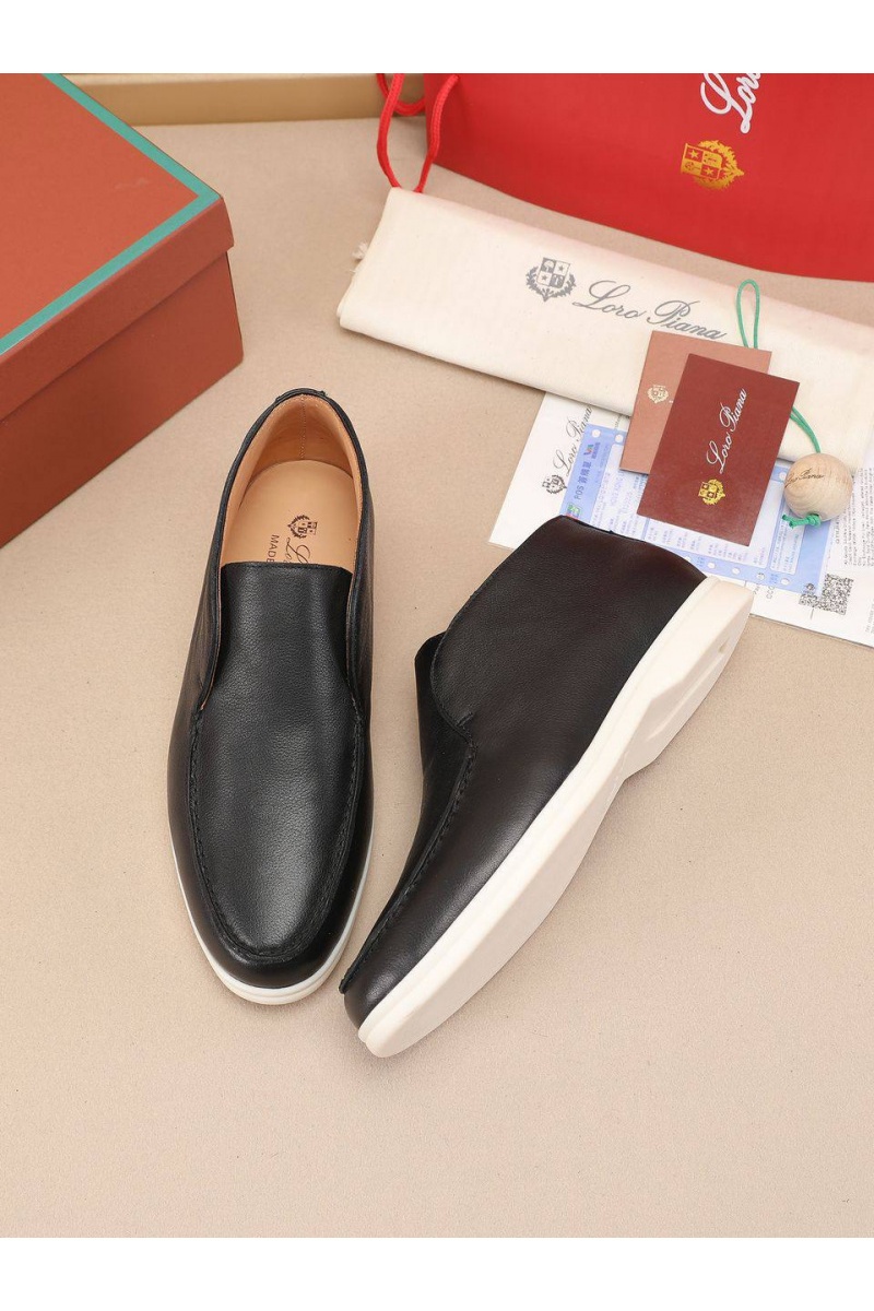 Loro Piana Кожаные лоферы с меховой стелькой Open Walk - Black