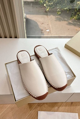 Женские кожаные шлёпанцы Premium - White