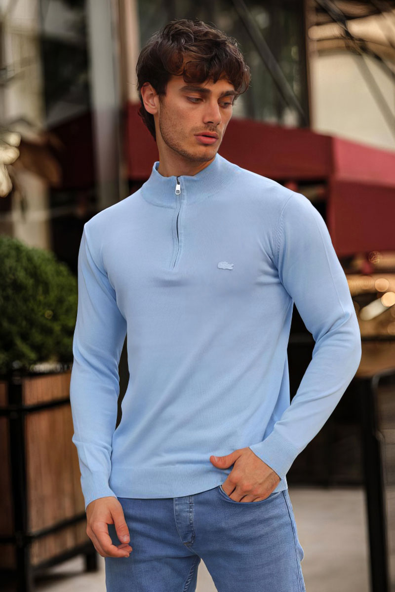 Lacoste Мужской голубой джемпер Zip Neck 