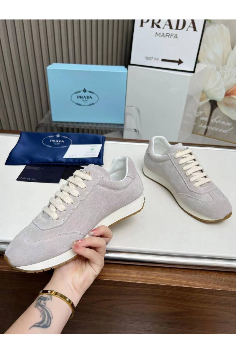 Prada Женские замшевые кроссовки Premium - Grey
