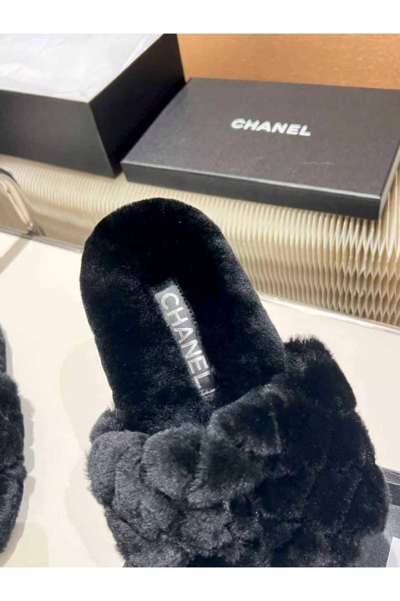 Chаnеl Женские меховые шлёпанцы Oran premium - Black