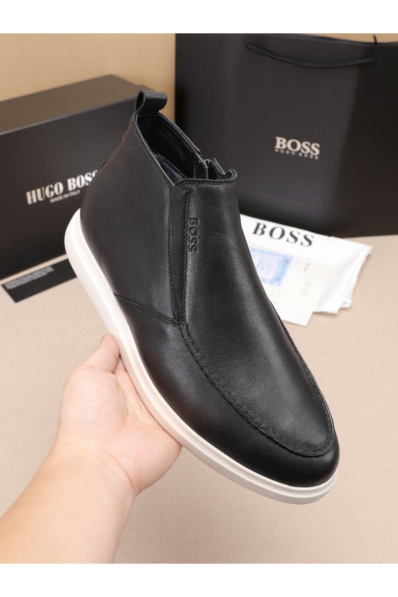 Hugо Воss Кожаные лоферы с мехом high-top - Black